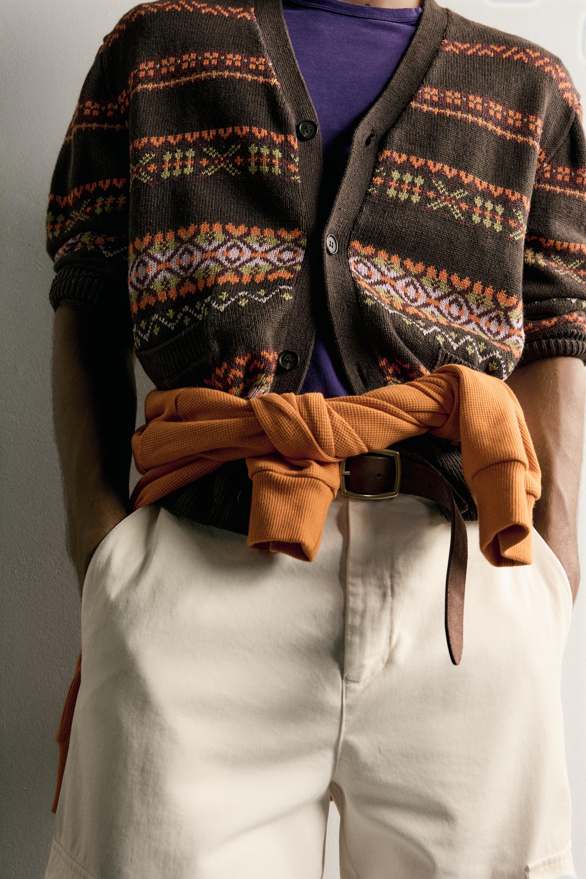 COTTON-LINEN JACQUARD REGULAR FIT CARDIGAN